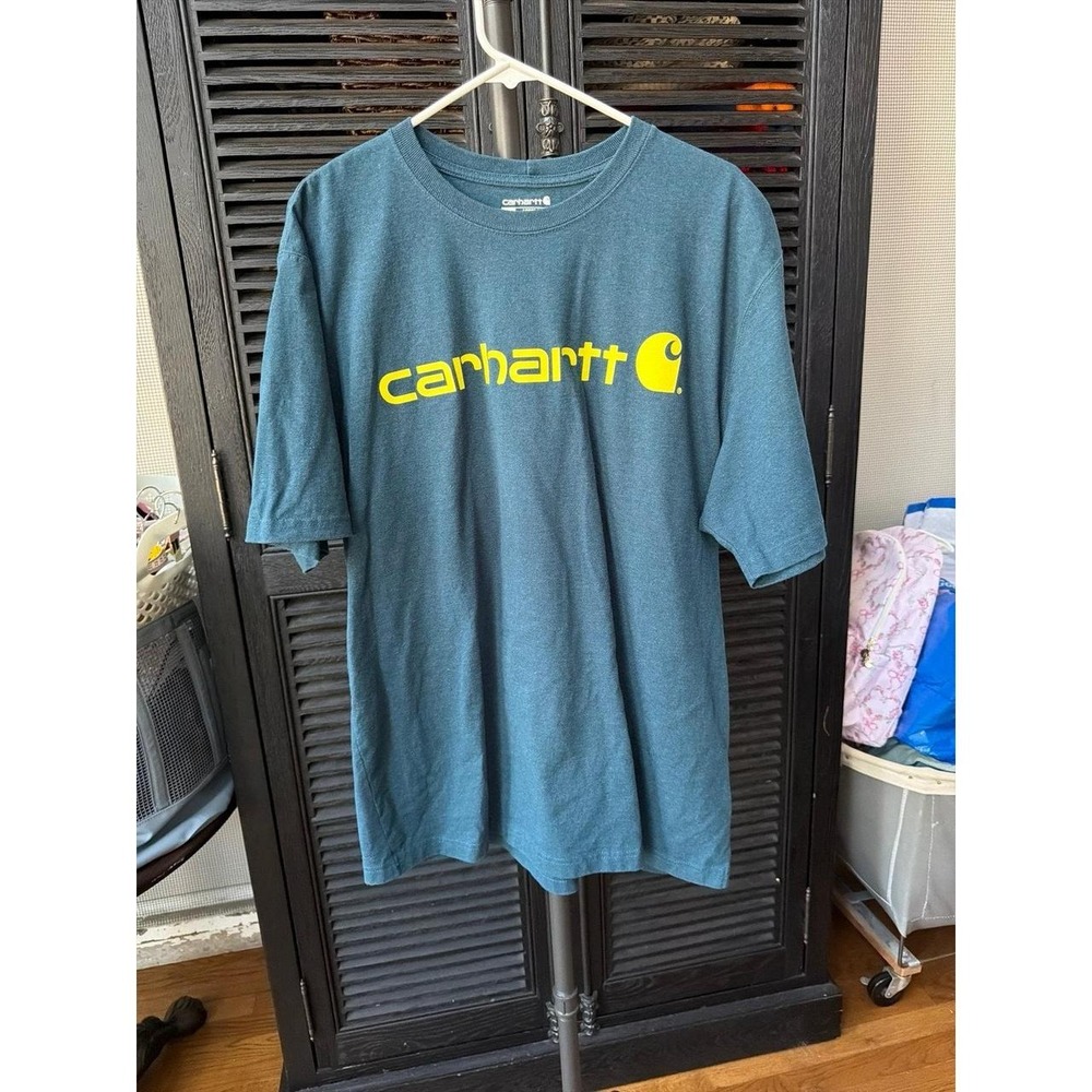 Carhartt Men's Dearborn Loose Fit Heavyweight Logo T-Shirt in teal L
